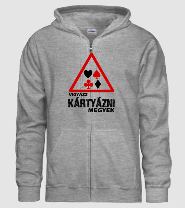 Vigyázz KÁRTYÁZNI megyek minta szürke pólón