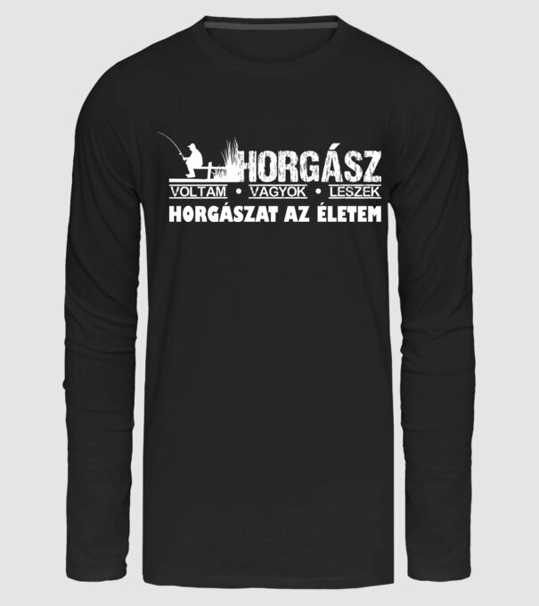 horgász vagyok voltam fehér minta fekete pólón