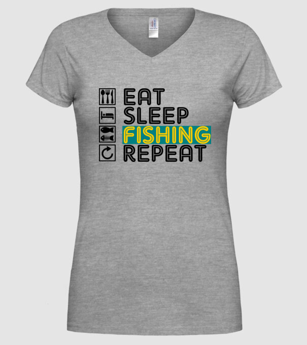 eat sleep fishing repeat minta szürke pólón