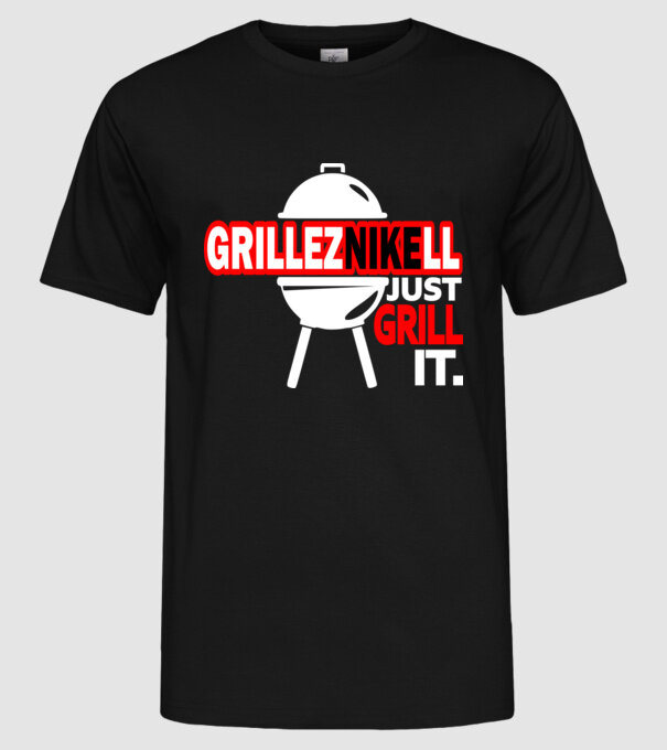 grilleznikell fehér minta fekete pólón