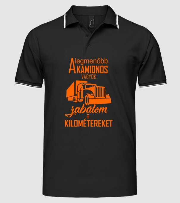 kamionos narancs minta fekete pólón