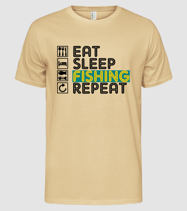 eat sleep fishing repeat minta homokszín pólón