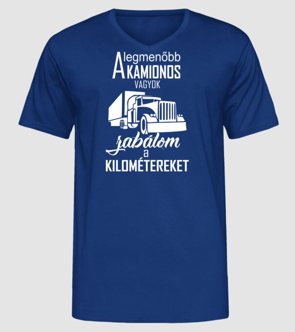 kamionos fehér minta királykék pólón