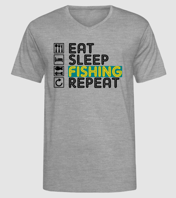 eat sleep fishing repeat minta szürke pólón
