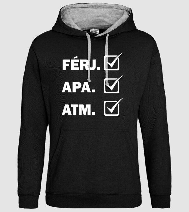 apa férj atm fehér minta fekete pólón