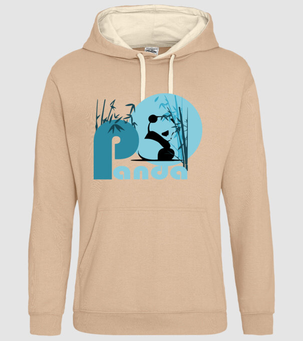 panda kék minta homokszín pólón