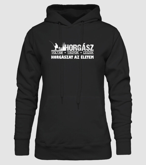 horgász vagyok voltam fehér minta fekete pólón