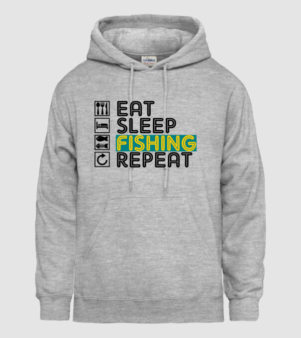 eat sleep fishing repeat minta szürke pólón
