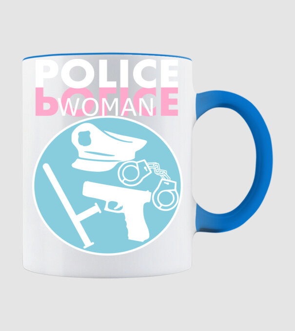 policewoman white minta világoskék pólón