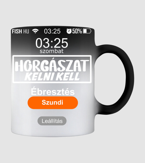 horgász ébresztő minta fekete pólón
