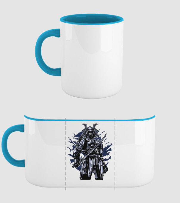 Samurai Robot Skull minta világoskék pólón