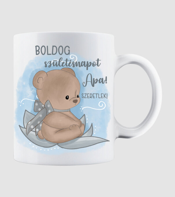 Boldog szülinapot apa maci minta fehér pólón