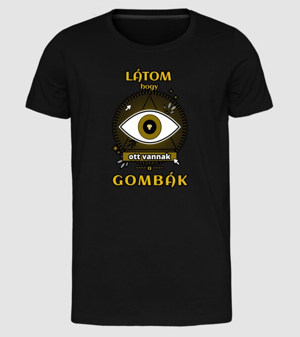 Látom, hogy ott vannak a gombák minta fekete pólón