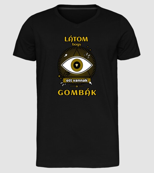 Látom, hogy ott vannak a gombák minta fekete pólón