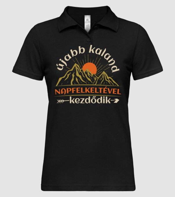 Újabb kaland napfelkeltével kezdődik minta fekete pólón
