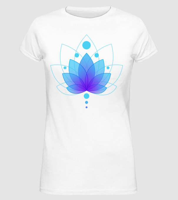 Kék Lotus minta fehér pólón