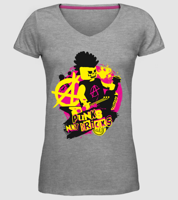 PUNKS NOT BRICKS minta szürke pólón