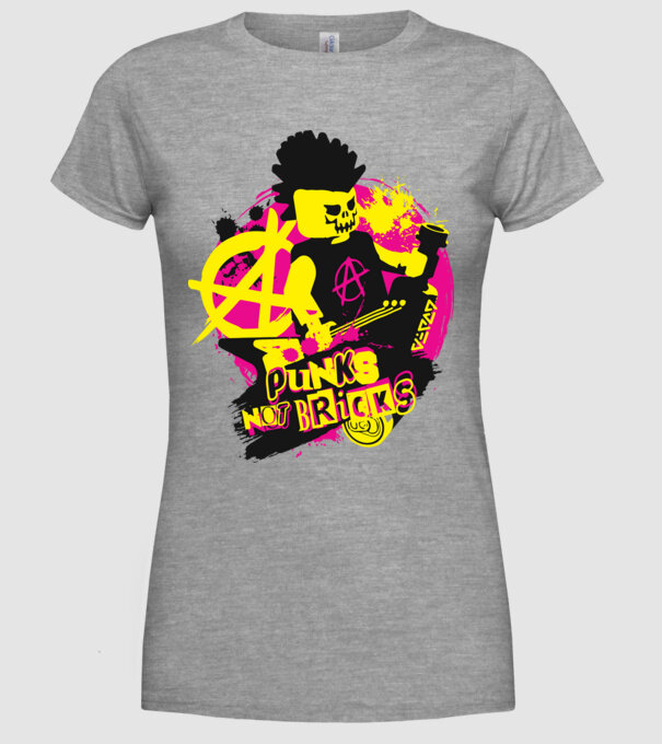 PUNKS NOT BRICKS minta szürke pólón