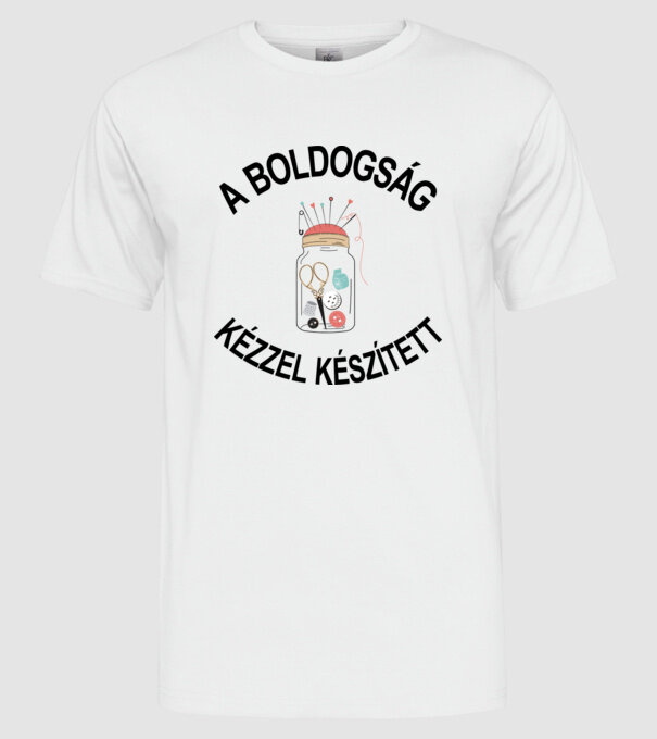 A boldogság kézzel készített minta fehér pólón