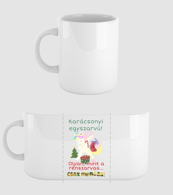 Karácsonyi egyszarvú minta fehér pólón