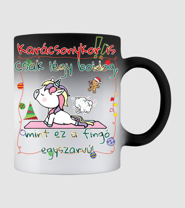 Karácsonyi fingo egyszarvú minta fekete pólón