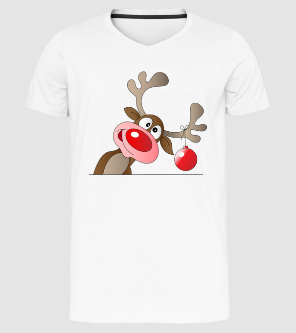 Rudolf, a piros orrú rénszarvas minta fehér pólón