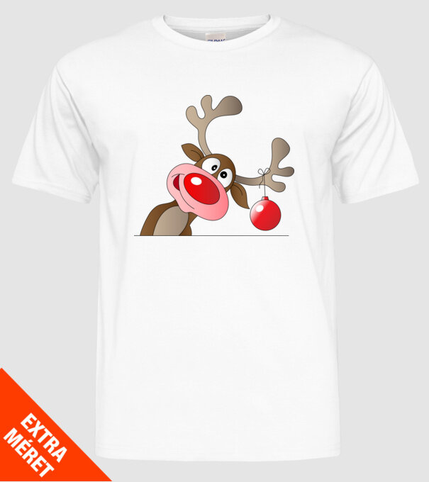 Rudolf, a piros orrú rénszarvas minta fehér pólón