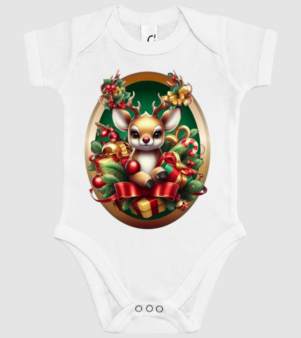 Rudolf, a piros orrú rénszarvas minta fehér pólón