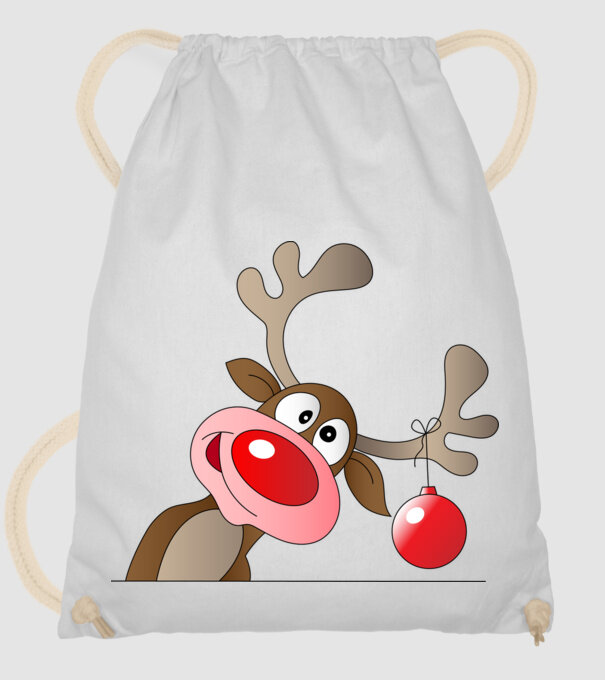 Rudolf, a piros orrú rénszarvas minta fehér pólón