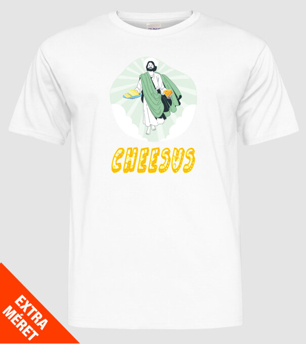 cheesus minta fehér pólón