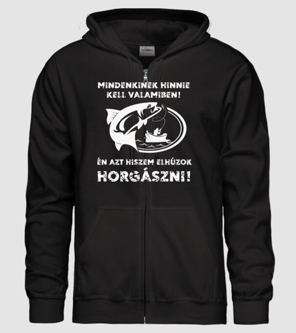 Elhúzok horgászni fehér minta fekete pólón