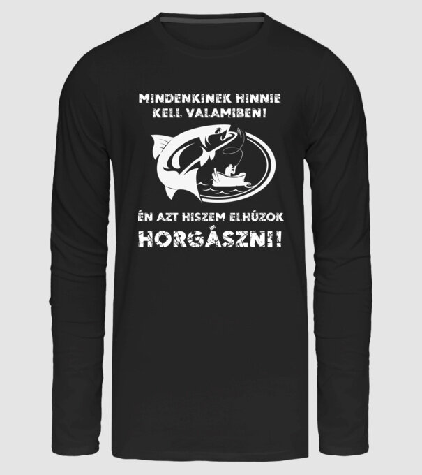 Elhúzok horgászni fehér minta fekete pólón