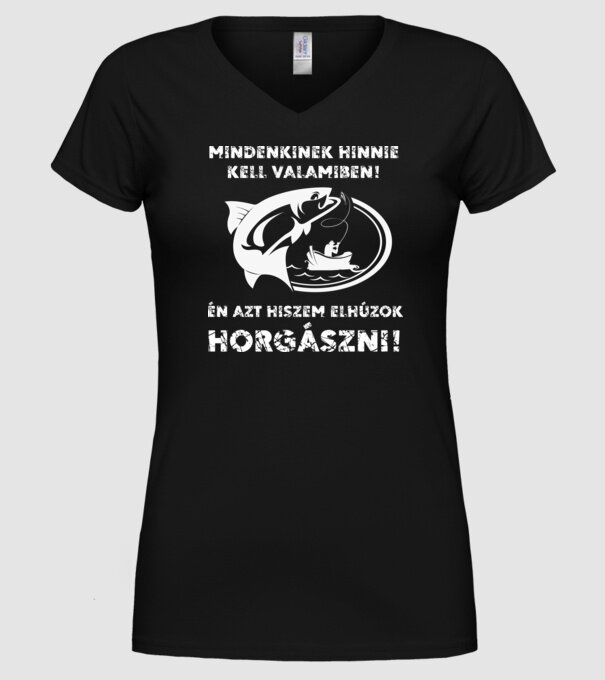 Elhúzok horgászni fehér minta fekete pólón