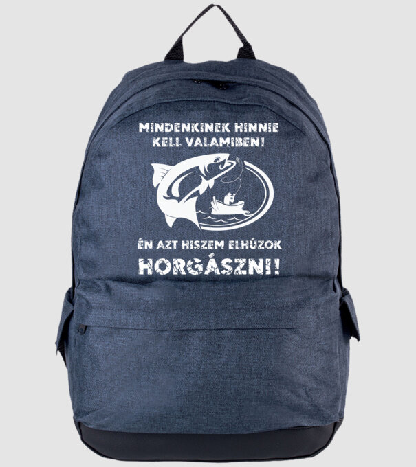 Elhúzok horgászni fehér minta farmerkék pólón