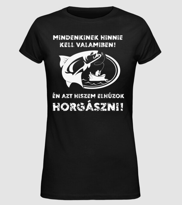 Elhúzok horgászni fehér minta fekete pólón