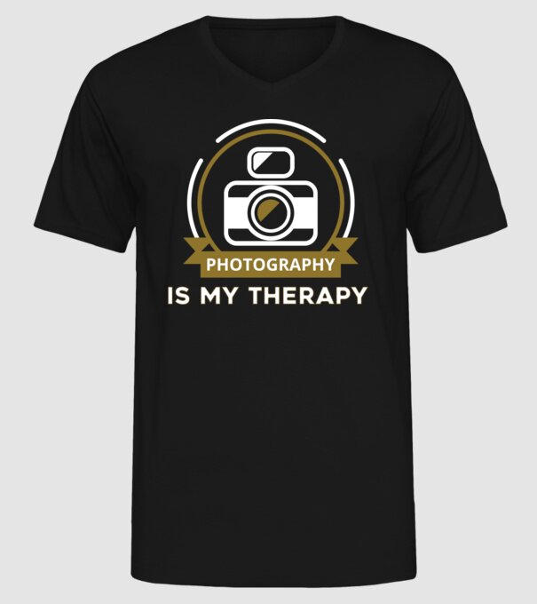 Photography is my therapy minta fekete pólón