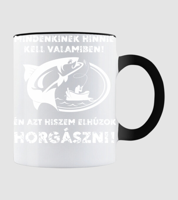 Elhúzok horgászni fehér minta fekete pólón