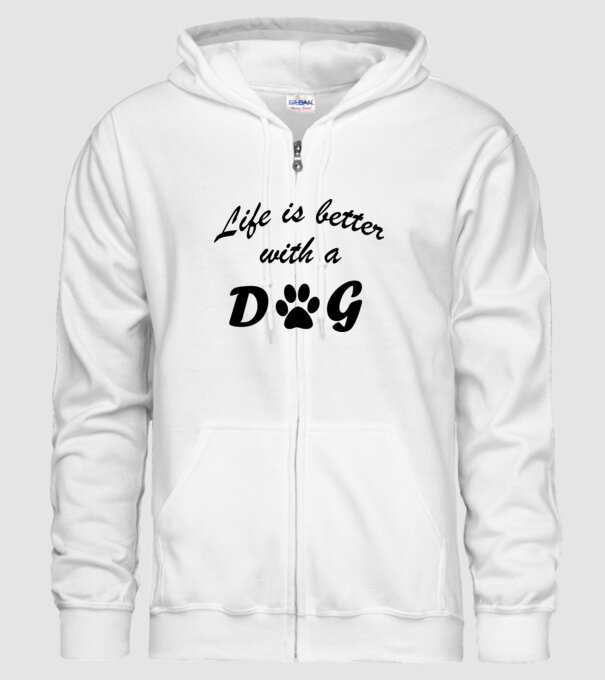 kutyával jobb az élet (Life is better with a dog) minta fehér pólón
