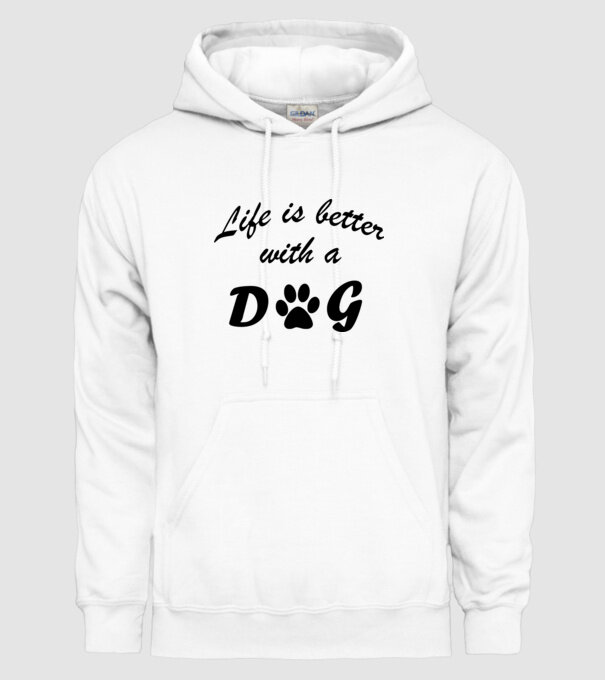 kutyával jobb az élet (Life is better with a dog) minta fehér pólón