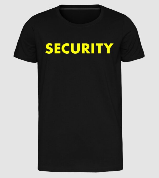 Security (sárga) minta fekete pólón