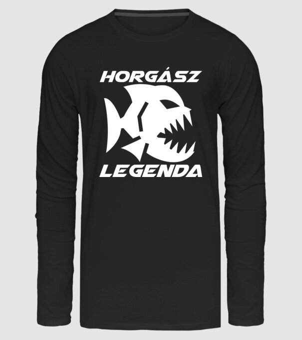 Horgász Legenda (piranha) minta fekete pólón
