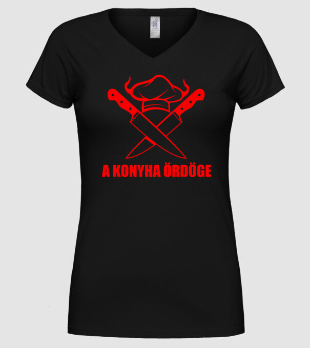 A konyha öröge minta fekete pólón