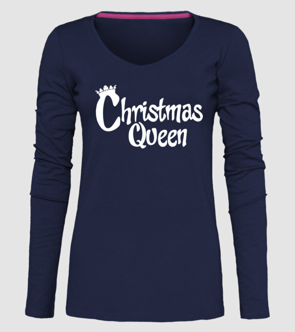 Christmas Queen minta sötétkék pólón