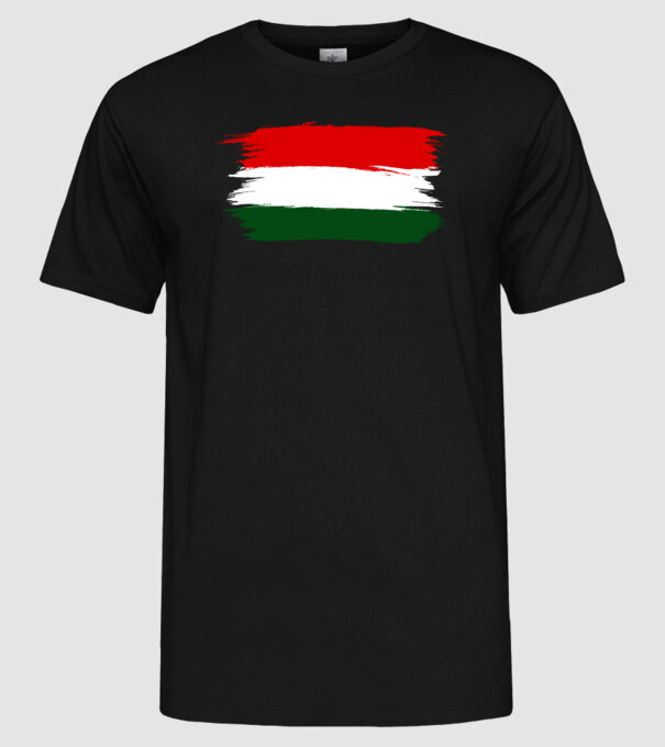 Magyar zászló (festett stílus) minta fekete pólón