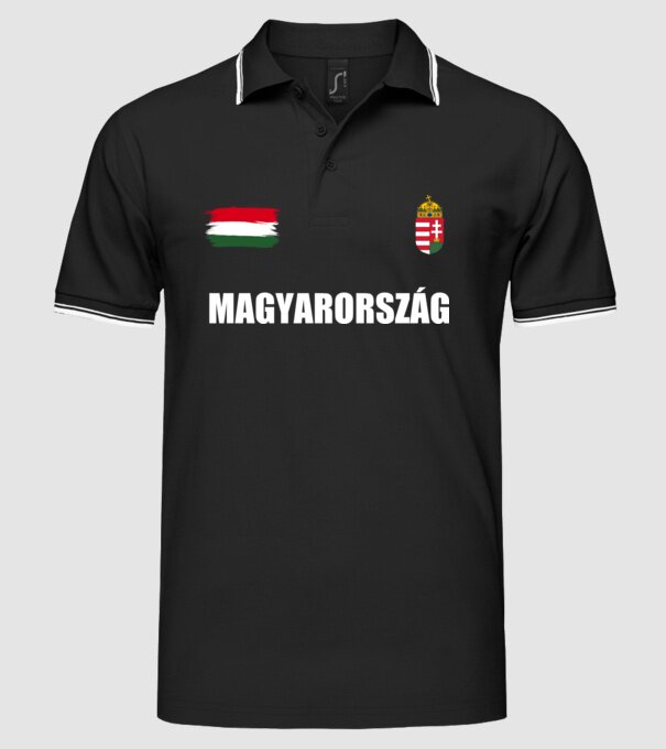 Magyarország címer és zászló minta fekete pólón