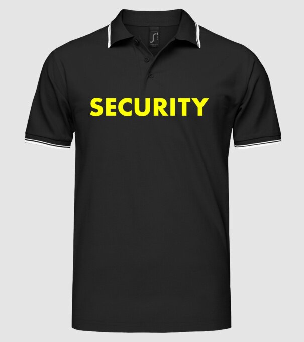 Security (sárga) minta fekete pólón
