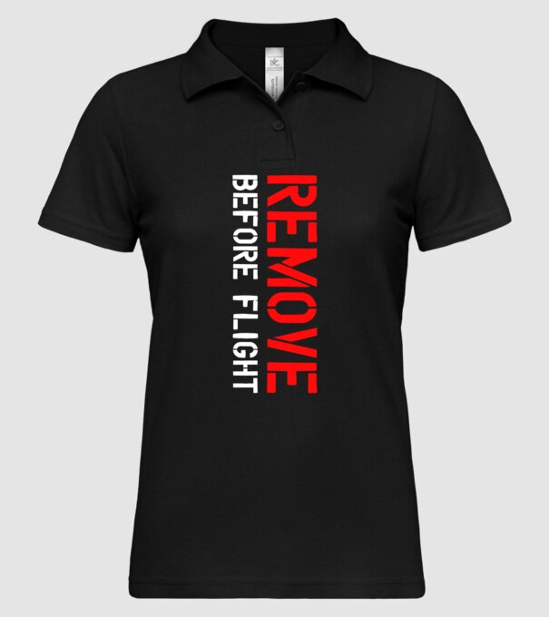 Remove Before Flight minta fekete pólón