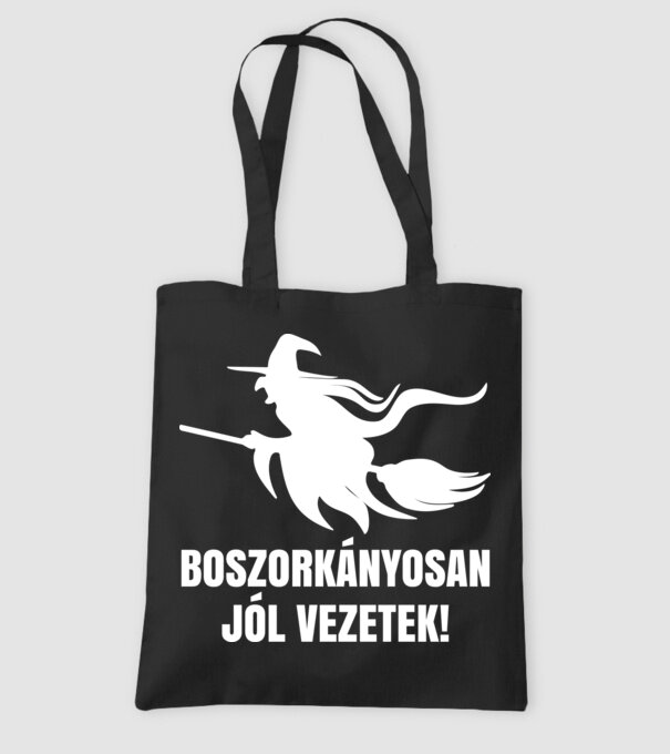 Boszorkányosan jól vezetek minta fekete pólón