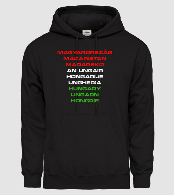 Magyarország (több nyelven) minta fekete pólón