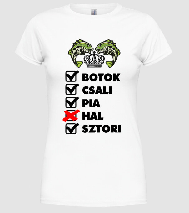 Horgász teszt minta fehér pólón